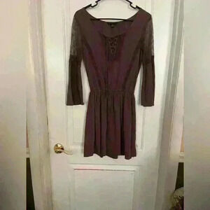 American Eagle Lace Drop Waist Gothic Dress  Plumb Size XS Lace Up Bell Sleeve